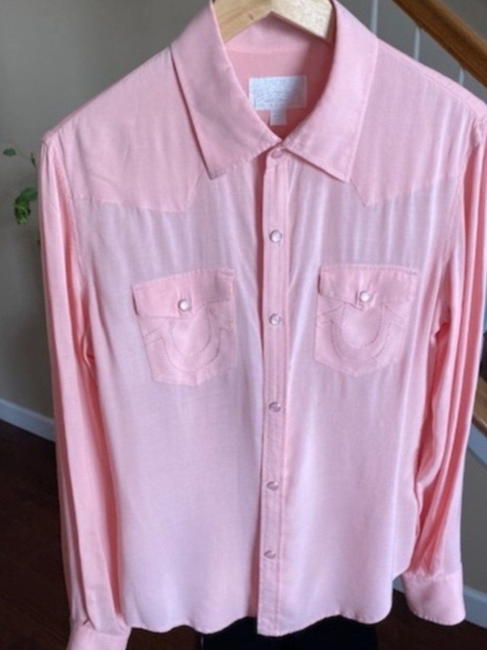 True Religion Soft Pink Long-Sleeve Button-Up Shirt